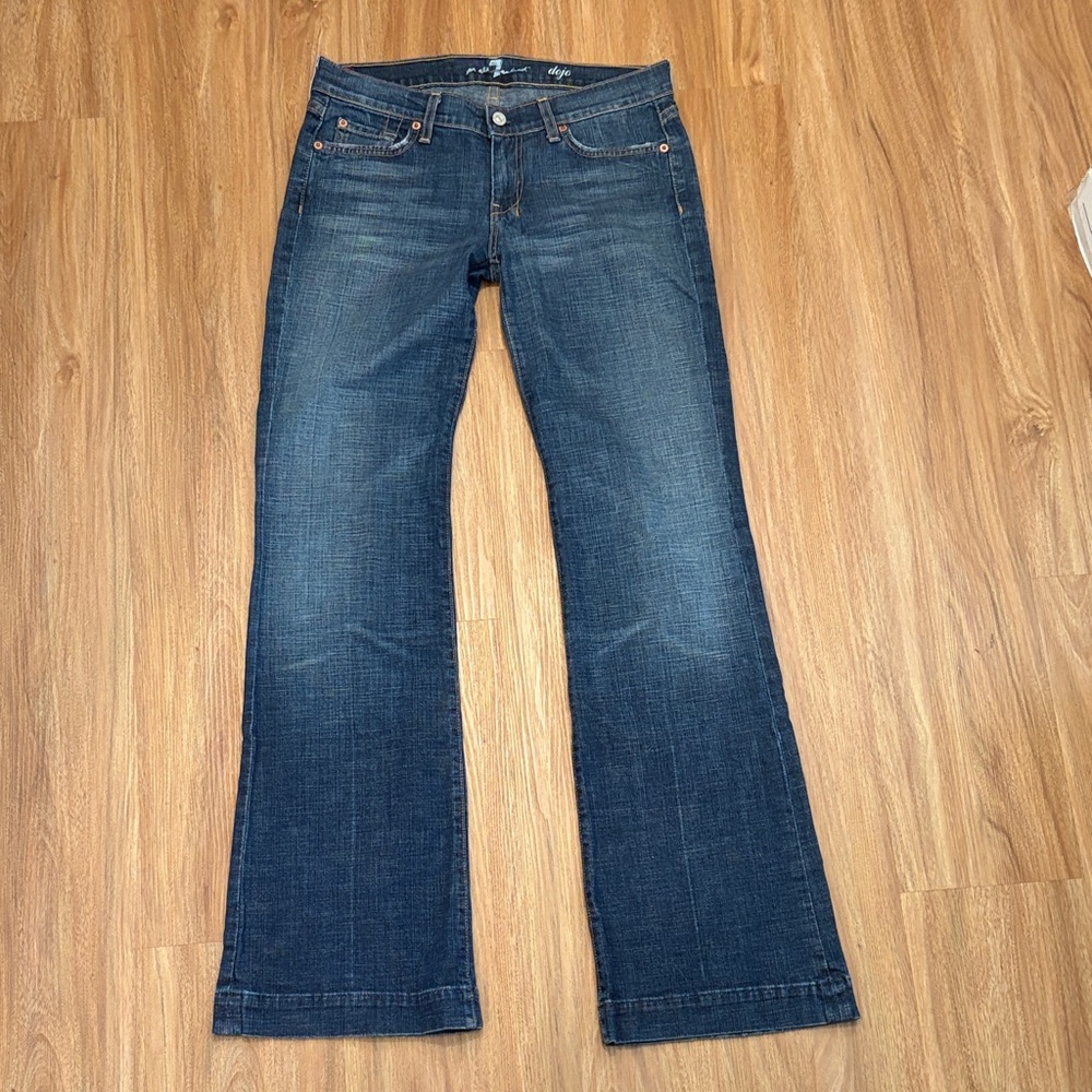 7 For All Mankind Dojo White Stitch Jeans Size 29 Inseam 33" - Picture 4 of 9